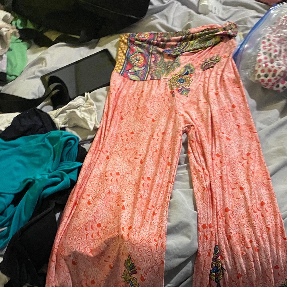 Vibrant Pink Floral Wide Leg Pants